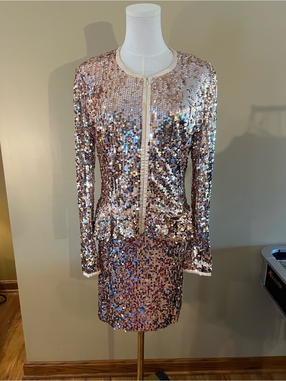 Boston Proper Rose Gold Sequin Jacket and Skirt Set